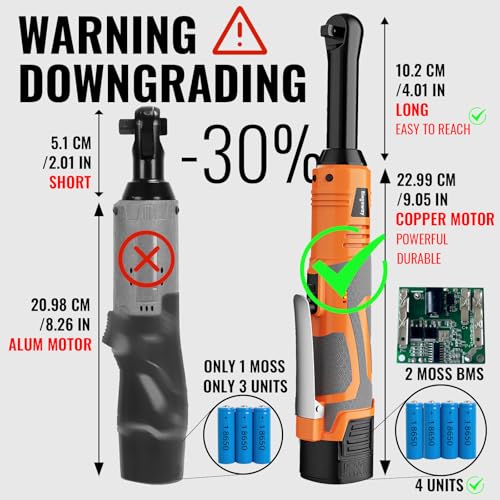 3/8" Electric Ratchet Wrench Set, Extended Long Neck Cordless Ratchet, 16V 45 ft-lbs Power Ratchet Kit, 600 RPM, 2 Batteries, LED, 9-Pcs Accessory Set & Toolbox for Auto Repair