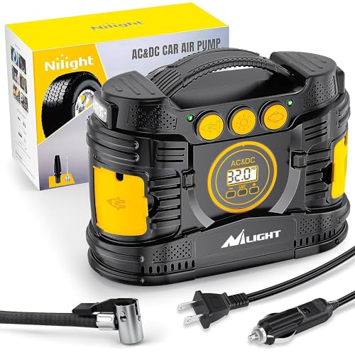 Nilight Tire Inflator Portable Air Compressor Dual Power for Car 12V DC and Home 110V AC Tires Pump Pressure Gauge Fast Inflate Auto Shutoff for Cars SUV Motorcycle Bicycle - color: Ac/DC Air Compressor 120psi