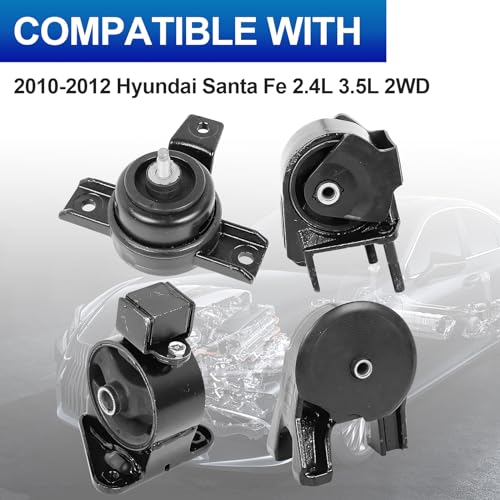 4PCS Engine Mount Set for 11-13 Sorento & 10-12 Santa Fe 2.4L 3.5L FWD - size: Santa Fe 2010-2012