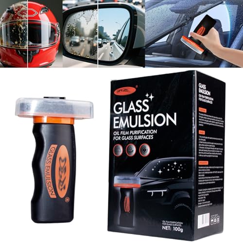 Glass Emulsion Cleaner, Windshield Cleaner, Car Windshield Cleaner Tool Roll-On Glass Compound with Cleaning Board, Removes Oil Film & Smudges, Improve Windshield Clarity for Safe Driving(100ml+Brush) - color: 1 Pack: Glass Emulsion Cleaner (100ml+Brush)