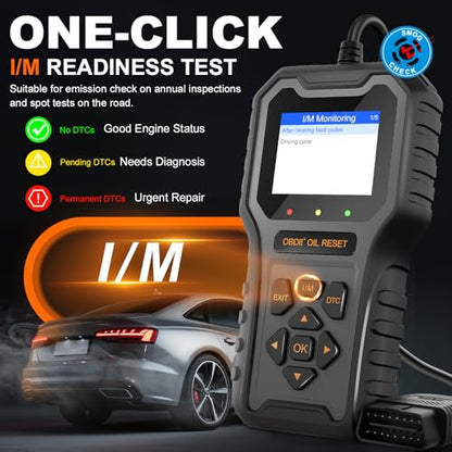 Car Code Reader OBD2 Scanner for Check Engine Light Oil Reset OBDII Scan Tool Diagnostic Tool Reset Fix Clear Fault Code Readers for Cars 1996+ - color: Black