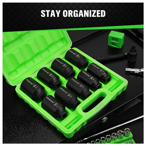 SWANLAKE 9-Piece 1/2" Impact Axle Nut Socket Set, Deep Metric Large Socket Set, 29mm 30mm 31mm 32mm 33mm 34mm 35mm 36mm 38mm, Cr-V Spindle Joint High Torque Wheel Nut Sockets - style: 1/2" Large Metric
