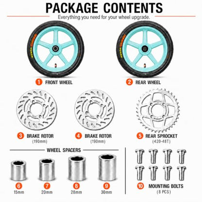 12 Inch Supermoto Wheels Set: 90/90-12 Front & 120/70-12 Rear Pit Bike Mag Wheels with Rotor & Sprocket, Fits Yozma IN10 IN10Pro Heybike Tuttio Soleil01 Mototec VALTINSU EM5 Razor MX350 MX650