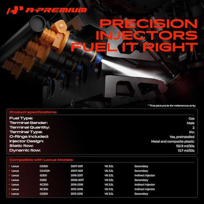A-Premium Set of 6 Fuel Injectors Compatible with Lexus
