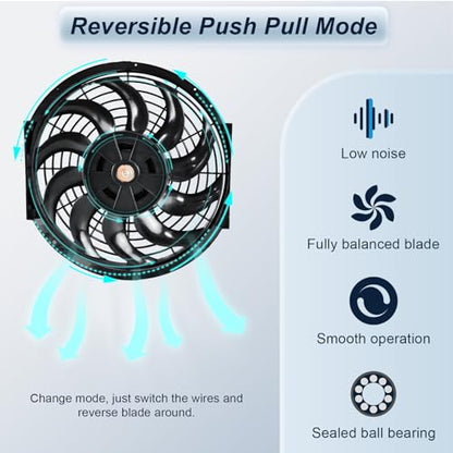 MuHize 12 Inch Radiator Cooling Fan Kit 12V 80W 1000 CFM Reversible 2 Pack - size: 2Pcs-12 inch