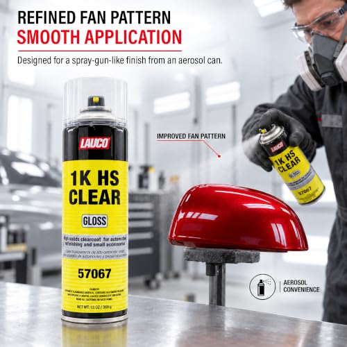 LAUCO 1K HS Gloss Clear 13 oz. Automotive Aerosol Spray Paint Can - Acrylic Clear Coat Perfect for Protecting Refinish Color on Small Accessories (1) 57067