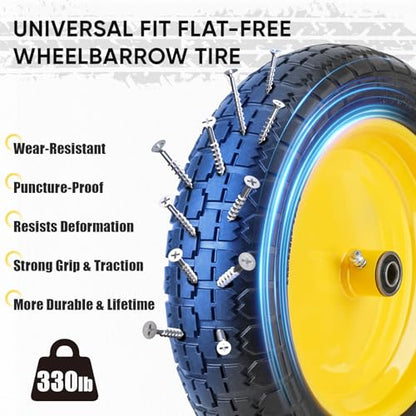 TICONN 4.80/4.00-8 Tire, 14.5" Flat Free Wheelbarrow Tire and Wheel - color: Yellow, size: 14.5" (2 Pack)