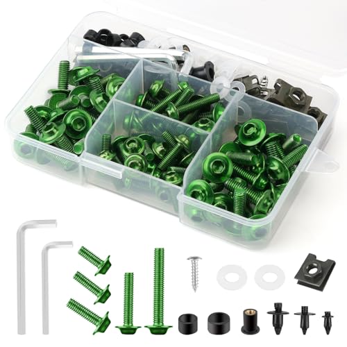 195Pcs Motorcycle Fairing Bolt Kit Green M5 M6 Stainless Steel - color: green