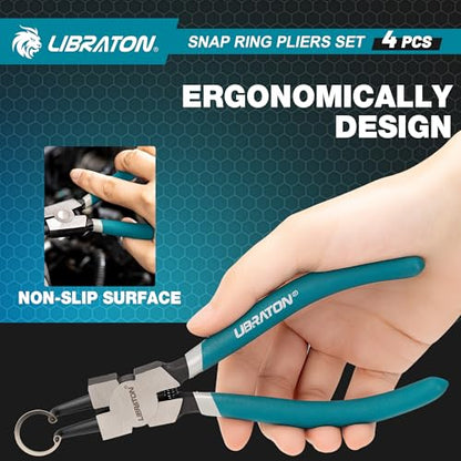 LIBRATON 7" Snap Ring Pliers Set, 4PCS Heavy Duty Retaining Ring Pliers