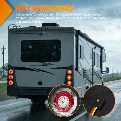 Nilight Trailer Tail Lights 2PCS 4Inch Round 16LED Red Amber Chrome - color: Red Amber Screw 2Pcs 16Led, size: 4 Inch
