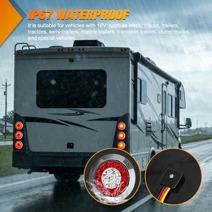 Nilight Trailer Tail Lights 2PCS 4Inch Round 16LED Red Amber Chrome - color: Red Amber Screw 2Pcs 16Led, size: 4 Inch