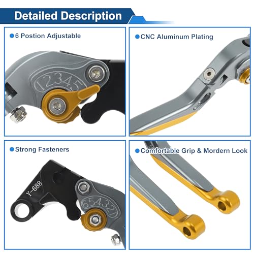 Brake Clutch Levers for Yamaha YZF-R7 21-25 6 Position Adjustable - color: Titanium Handle Gold Tone End