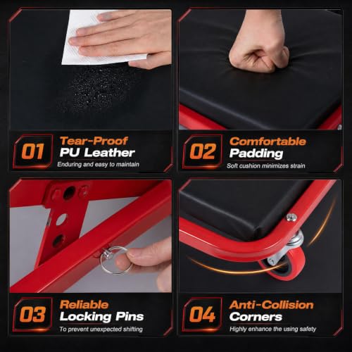 Goplus 41" Foldable Mechanic Creeper, 4-in-1, 450 LBS Capacity - color: Red, size: 41"
