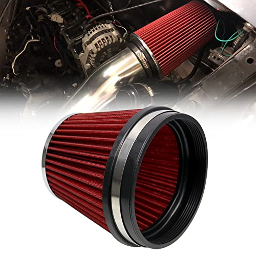 RYANSTAR Racing 6 Inch Cone Air Filter 152mm High Flow 155mm Tall Washable - color: red, size: 6" Truck Short