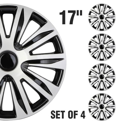 SCITOO Fit 17 Inch Hubcaps 4X Black & Silver Wheel Cover Universal-Fit