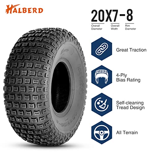 HALBERD 20x7-8 ATV Tires, Sport Quad 20x7x8 All Terrain 20x7x8 UTV ATV Tires 4PR Fits 8’’ Rims, Tubeless, Set of 2