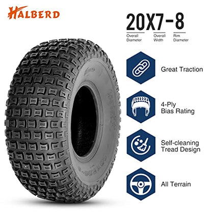 HALBERD 20x7-8 ATV Tires, Sport Quad 20x7x8 All Terrain 20x7x8 UTV ATV Tires 4PR Fits 8’’ Rims, Tubeless, Set of 2