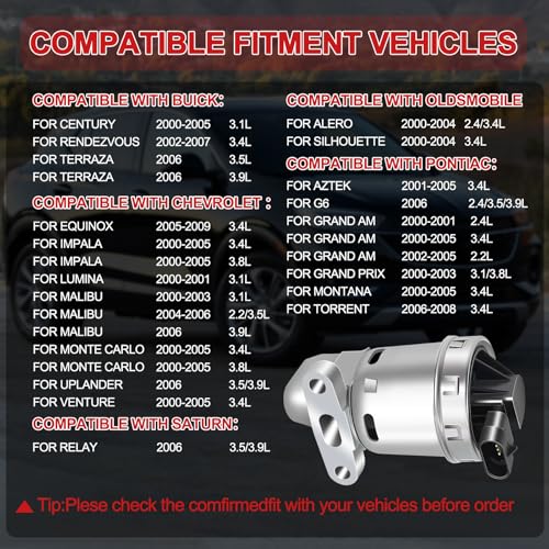 EGR Valve Replacement EGV612 Compatible with Buick for Century 2000-2005,for Chevy for Impala 00-05,for Malibu 2000-2006,for Venture 2000-2005 Automotive Exhaust Gas Recirculation