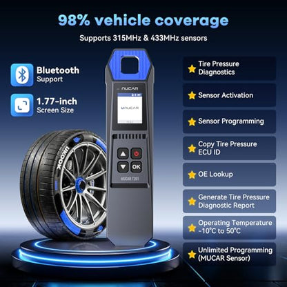 MUCAR T261 TPMS Programming Tool+4PCS MUCAR VENU5 Tire Pressure Sensor with Unlimited Reprogrammability