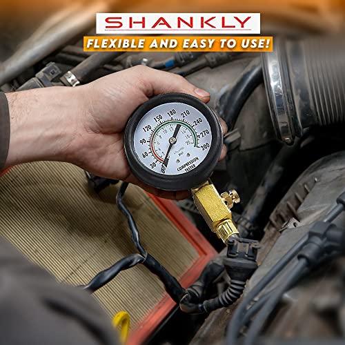 Engine Compression Tester Automotive Fuel Pressure Tester Kit, Engine Compression Gauges Tool 1000 PSI with Cylinder Compression Tester Hose and 14mm/18mmSolid Short Adapter