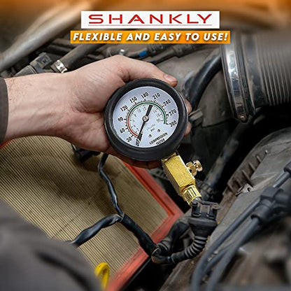 Engine Compression Tester Automotive Fuel Pressure Tester Kit, Engine Compression Gauges Tool 1000 PSI with Cylinder Compression Tester Hose and 14mm/18mmSolid Short Adapter