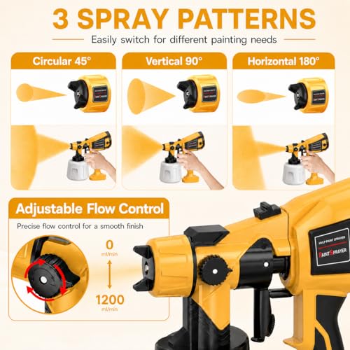 1000W HVLP Paint Sprayer for Furniture and House Painting, Electric Spray Paint Gun with Adjustable Spray Width, 4 Nozzles, 3 Spray Patterns, Blowing and Cleaning Functions, Yellow - color: bright yellow