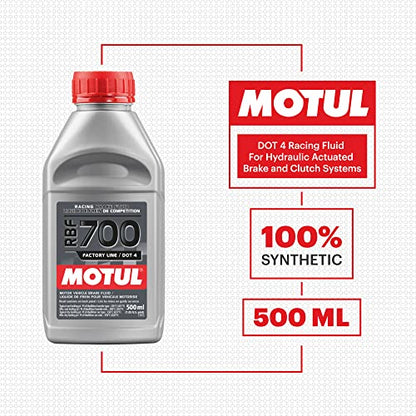 Motul RBF 700 Factory Line Racing Brake Fluid, Full Synthetic DOT 4 Brake Fluid with High Boiling Point, for Hydraulic and Clutch Systems, for Extreme Temperatures