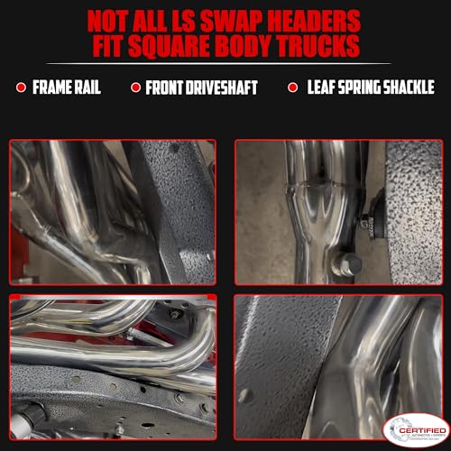 LS Swap Long Tube Headers Polished 304 Stainless Steel for 1960–1987 Chevy GMC C10 K10 Trucks and 1988–1991 Square Body 2WD 4WD Includes MLS Gaskets 12pc Header Bolt Kit - size: New Design C10 K10 Stainless LS Swap Headers