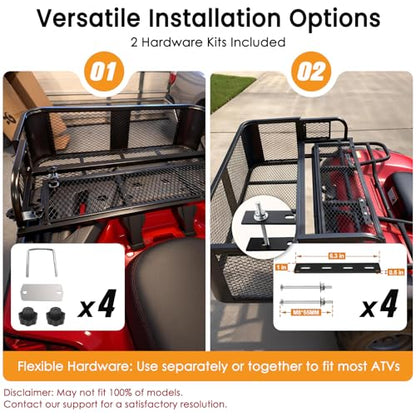 ORCISH Heavy Duty ATV Rear Drop Cargo Basket, 14" W x 41" L x 12.5" H Steel Mesh Rack with Mounting Kit, Universal ATV/UTV Storage Basket for Gear, Camping, Hunting, and Outdoor Use