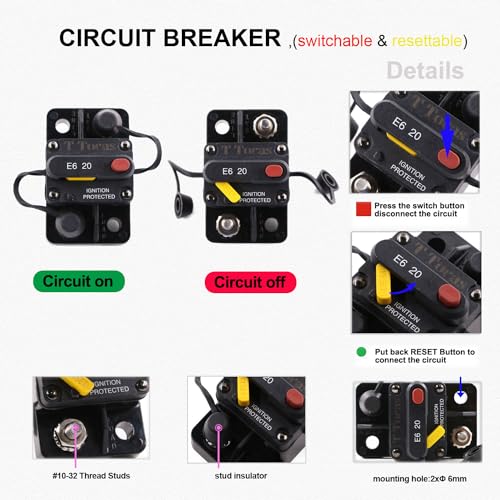 E6 10A Circuit Breaker w/Manual Reset Mid Range Mini Fuse DC 12-32V - color: Surface Mount, size: 10A