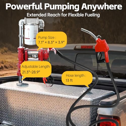 FMCNMech 12V Fuel Transfer Pump Kit, 15 GPM with Auto Shut-Off Nozzle - color: 15 GPM Gas & Diesel Pump