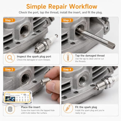 M14x1.25 Spark Plug Thread Repair Kit, 11‑Piece Tap & Inserts Set - color: M14x1.25