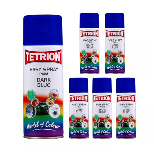 Tetrion Easy Spray Paint – Dark Blue 400ml (Pack of 6) -All-Purpose Fast Drying Acrylic Spray for Wood, Metal, Plastic, Ceramic & More, Smooth Base Coat - Indoor & Outdoor Use, 13.5 Oz - color: Blue - Dark, size: 13.53 Ounce (Pack of 6)
