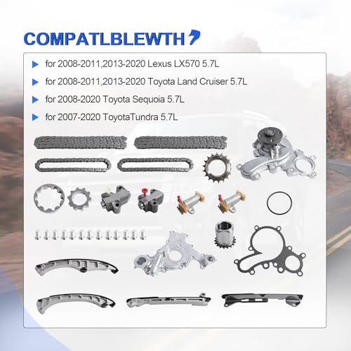 Timing Chain Kit with Oil Pump & Water Pump for 2007-2020 Toyota Tundra/Sequoia/Land Cruiser & Lexus LX570 and More, Fits for 5.7L V8 Engine (3UR-FE) - OE Standard Direct Fit Replacement Parts - color: TOYOTA5.7L