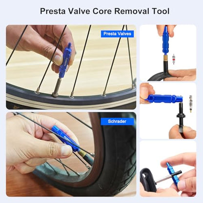 3-Piece Tire Valve Tool Kit for Presta and Schrader - size: Schrader+Presta+10Cores