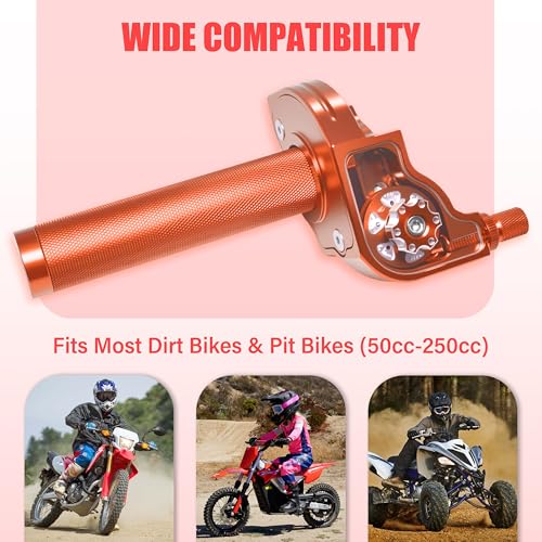 Universal CNC Quick Twist Throttle Kit with Cable for 7/8" Bars - Fits CRF50 70 110 125 230 250, KLX, XR, Pit & Dirt Bike, ATV, Mini Bike (CT200U) (Style - A, Orange) - color: Orange, style: Style - A