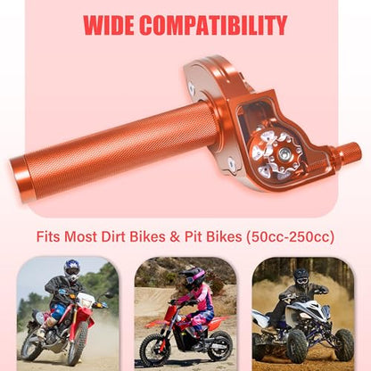 Universal CNC Quick Twist Throttle Kit with Cable for 7/8" Bars - Fits CRF50 70 110 125 230 250, KLX, XR, Pit & Dirt Bike, ATV, Mini Bike (CT200U) (Style - A, Orange) - color: Orange, style: Style - A