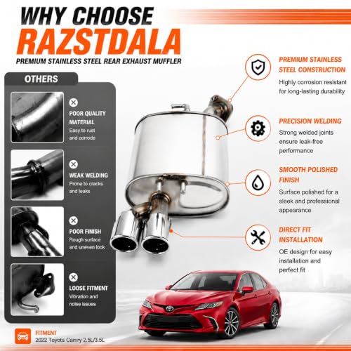E415H Right Rear Exhaust Muffler for 2018-2024 Toyota Camry 2.5L/3.5L - size: Camry 2.5L/3.5L XSE Right or 2.5L SE