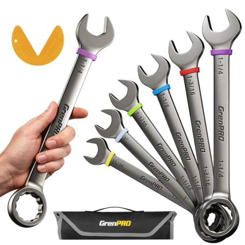 GRENPRO 15/16"-1-1/4" Large SAE Wrench Set, Combination Open End Tool Sets - style: SAE Nickel Wrench Set Large