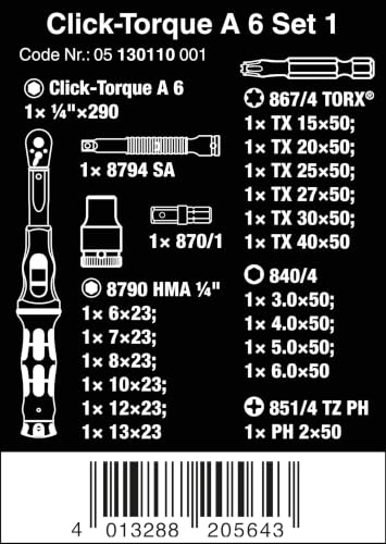 Wera 05130110001 CLICK-TORQUE A 6 SET 1 2.5-25 NM 20 PIECES