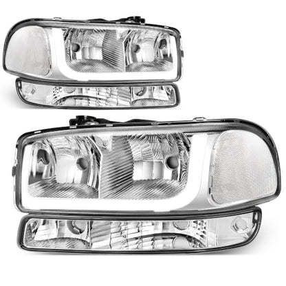 AUTOSAVER88 LED Headlight Assembly Compatible with 1999-2006 GMC Sierra - color: LED - Chrome/Clear/Clear