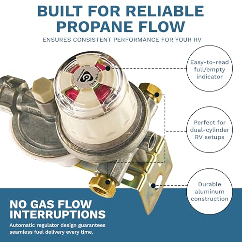 Cavagna Kosan 924N RV Propane Regulator for RV Trailer, Auto Changeover Dual Cylinder Setup, 160000 BTU Capacity, Adjustable pressure and Corrosion resistant