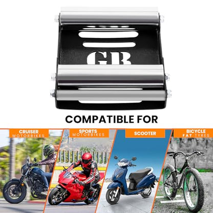 GRAND PITSTOP Motorcycle Roller Wheel Cleaning Stand - Paddock Stand Replacement - Wheel Roller Stand with Ramp Support for tire Cleaning & Chain Lubrication (Black Roller Medium) - color: Black Roller Medium