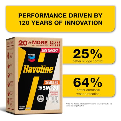 Havoline Motor Oil 5w20 High Mileage Synthetic Technology Smart Change Engine Oil, 5W-20, 6 Quarts, Pack of 1 - size: Pack of 1, style: 5W-20