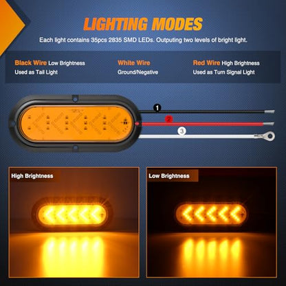Nilight 6" Oval Tail Light 2PCS 35LED Arrow Amber Running Turn Signal Light - color: Amber Arrow Lights 2Pcs