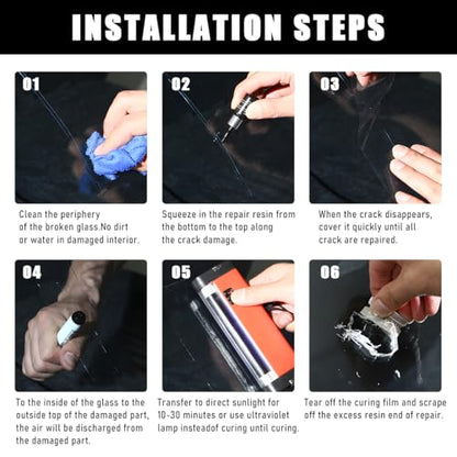 Yourkar 2 PCS Windshield Repair Kit, Quick Repair Resin Liquid for Windshield Glass Chip Scratch, Repair Fluid Resin Filler for Fixing Window Star-Shaped Crack, Car Accessories - color: Black, 2pcs