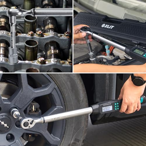 1/2” Digital Torque Wrench Set 8.9-295 ft-lb/12-400 Nm, ±2% Accuracy, LED & Buzzer Alerts, with 3 Adapters (1/4", 3/8"& Extension Bar), Industrial CR-V Steel for Car, Motorcycle, Bike Repair - size: 1/2", 8.9-295 ft-lb (12-400 Nm)