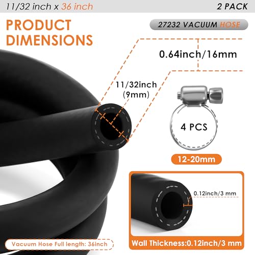 36''(1FT) 27232 11/32 Vacuum Hose with Clamps, (85 PSI) EPDM Vacuum Line, 2 - size: 36''(1FT)