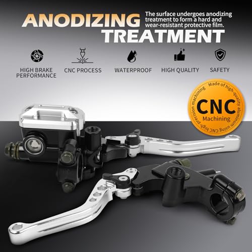DREAMIZER Universal 7/8" 22mm Motorcycle Handlebar Brake Master Cylinder Clutch Levers CNC Left & Right Set + Hand Grips Compatible with Harley Honda Kawasaki Yamaha Suzuki (Silver) - color: Silver