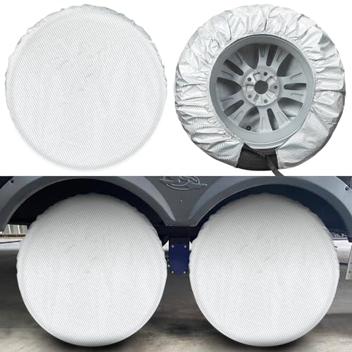 Season Guard 4Pack Carbon Fiber Tire Cover, Fit Truck SUV RV Trailer Camper - color: Silver, size: Size 1:fit 24-26.5 inch tire diameters